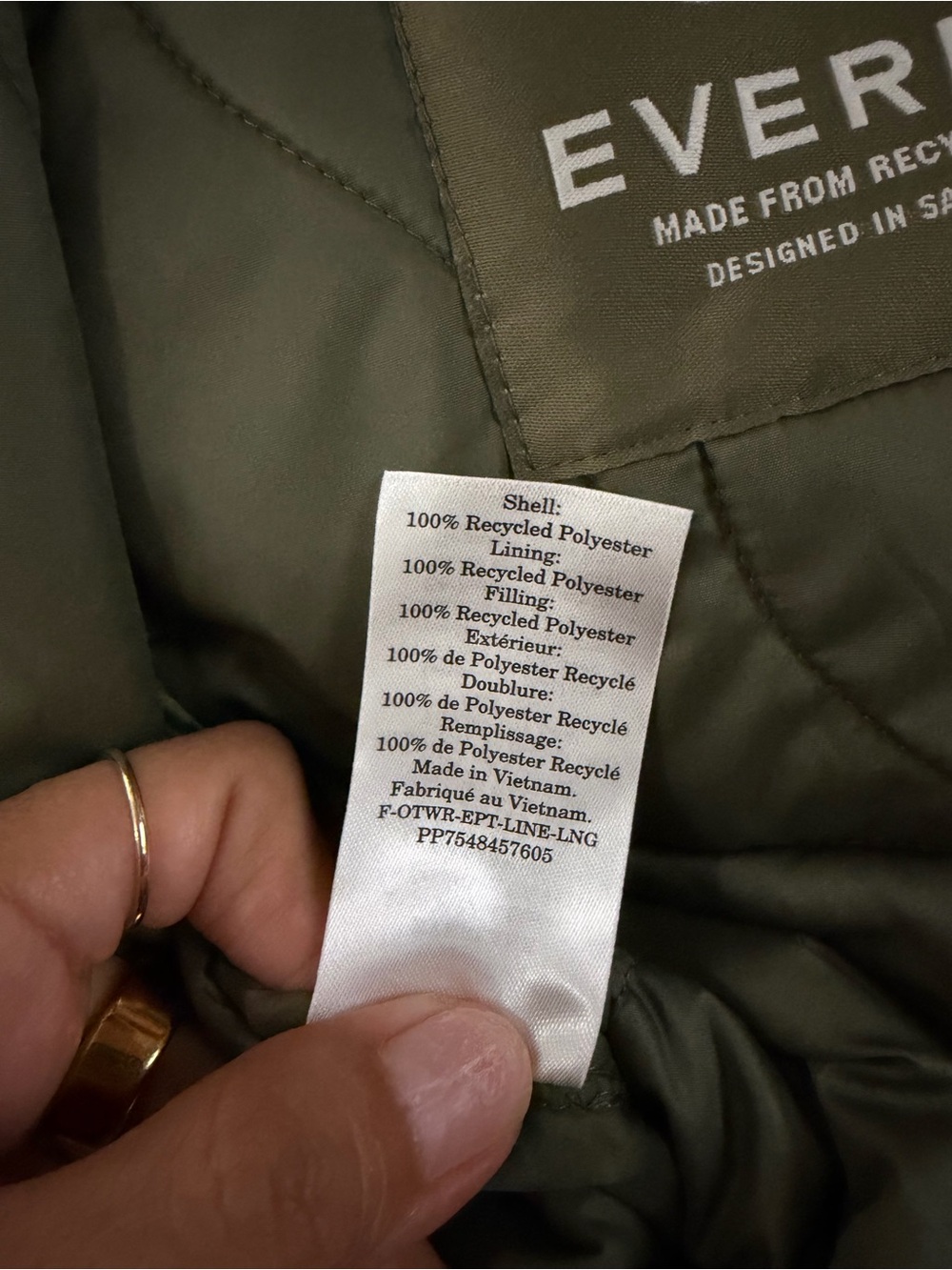 Everlane The Long Quilted Liner Coat in Kalamata Green XL - Picture 12 of 14